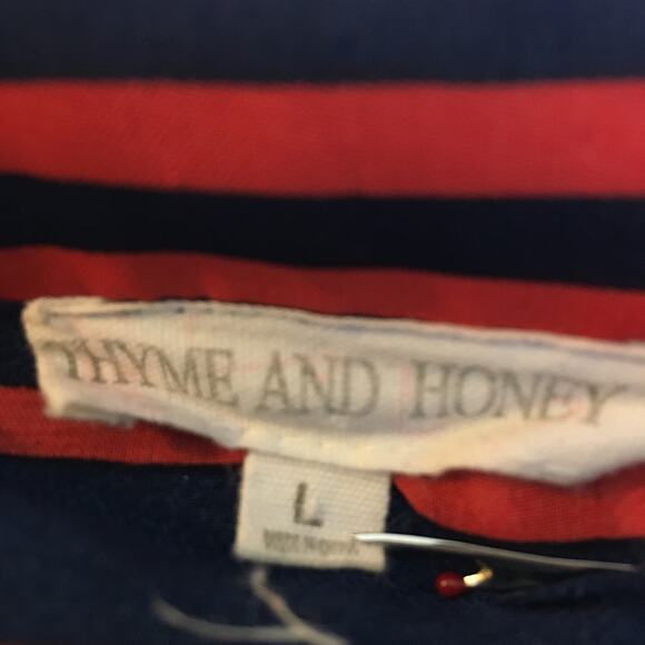 THYME & HONEY red/white/blue stripe sleeveless collared button-up blouse SZ L - Picture 2 of 6